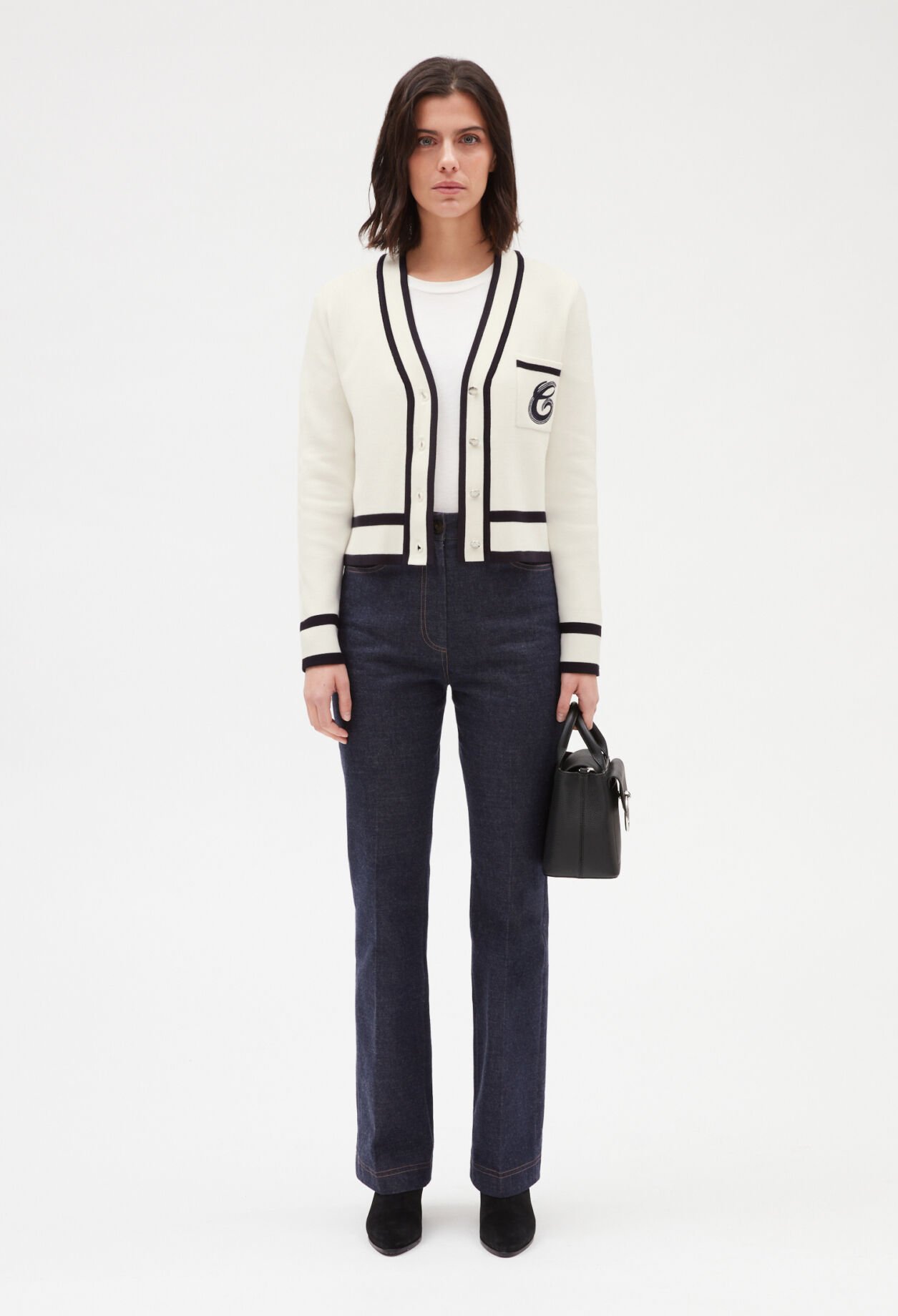 Cardigan bicolore poche brodée