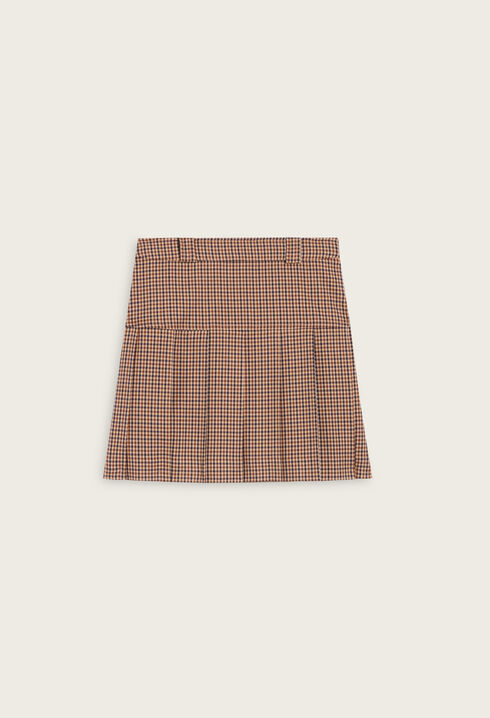 Short camel check skirt