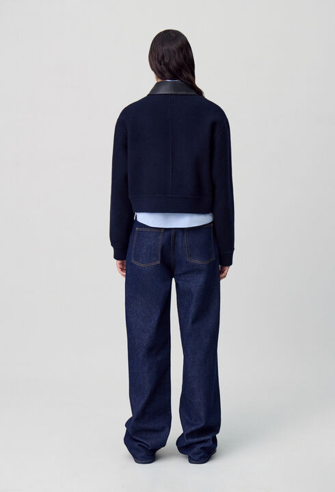 Blouson laine col similicuir