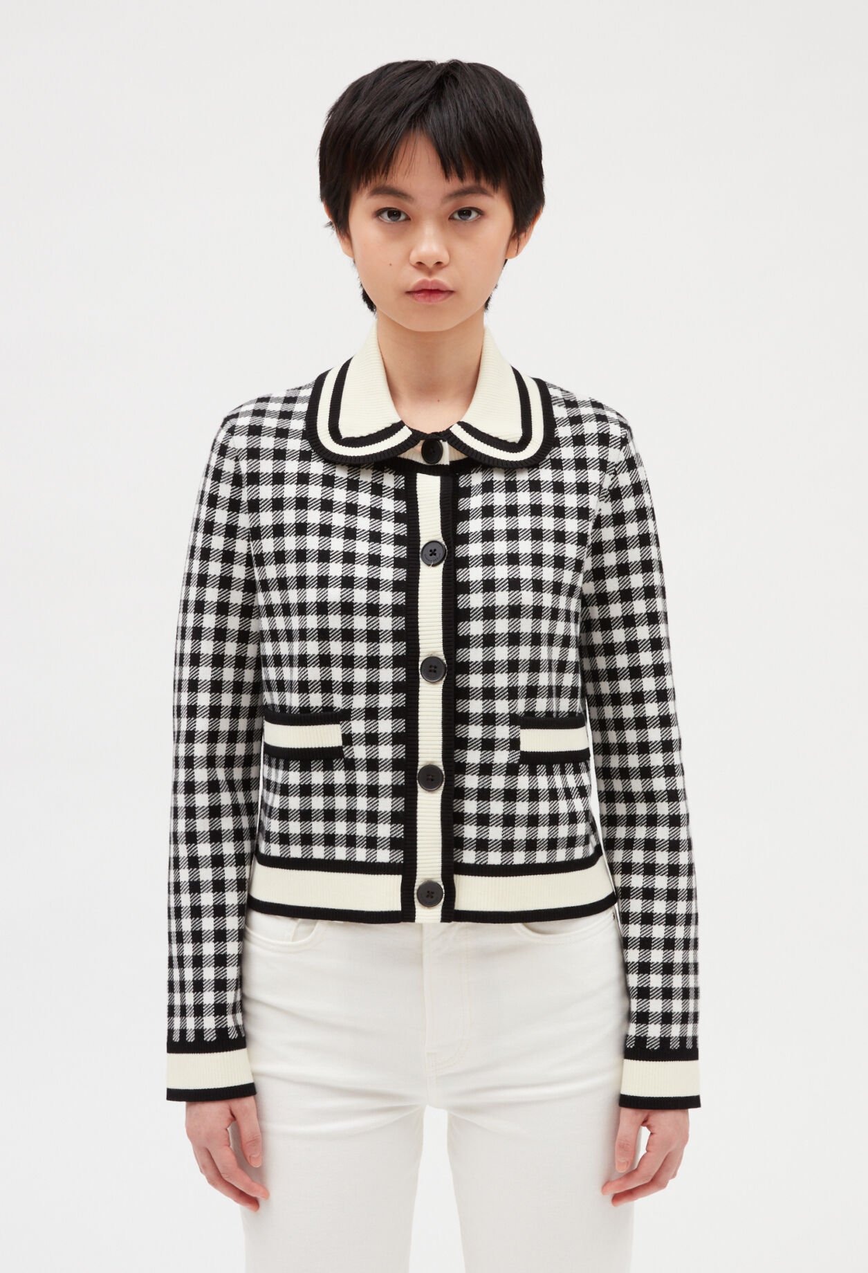 Cardigan vichy col claudine