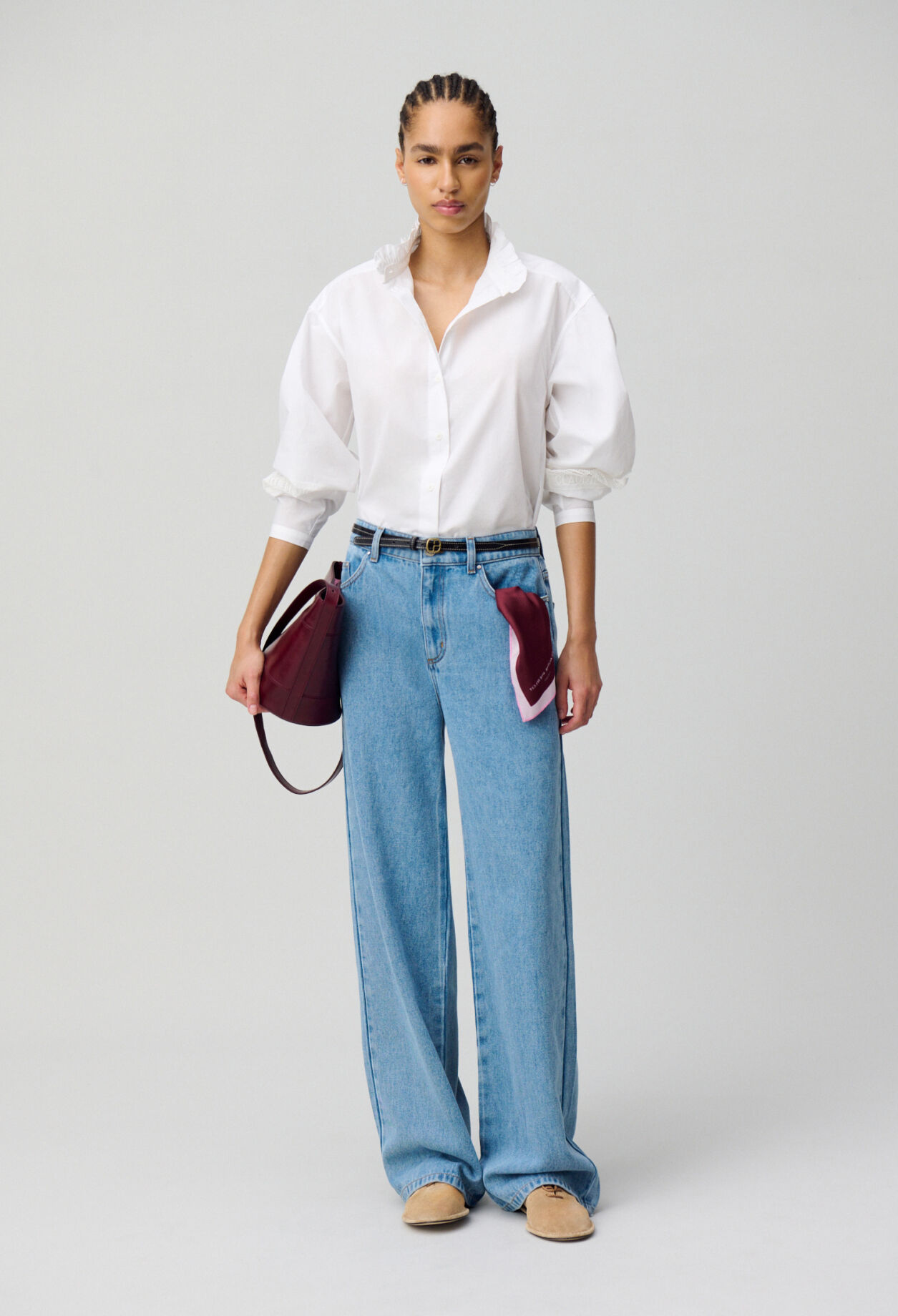Cotton shirt with frill collar