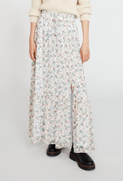 Long floral slit skirt