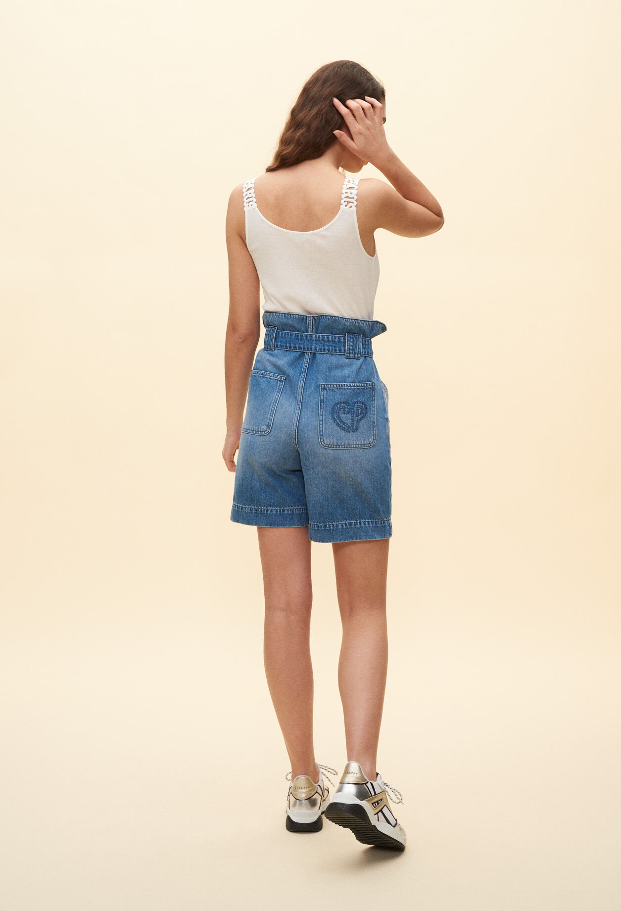 High-waist denim shorts