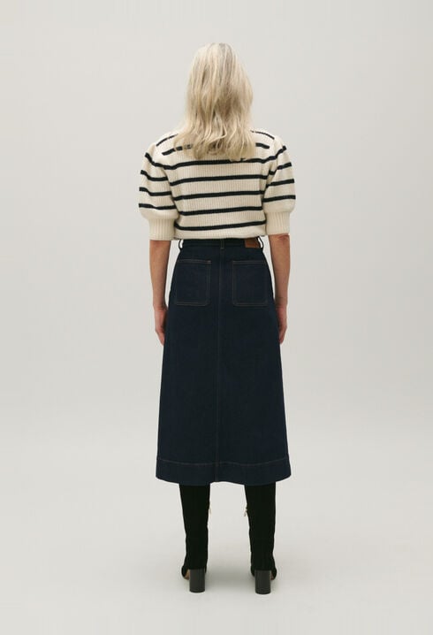 Blue denim midi skirt