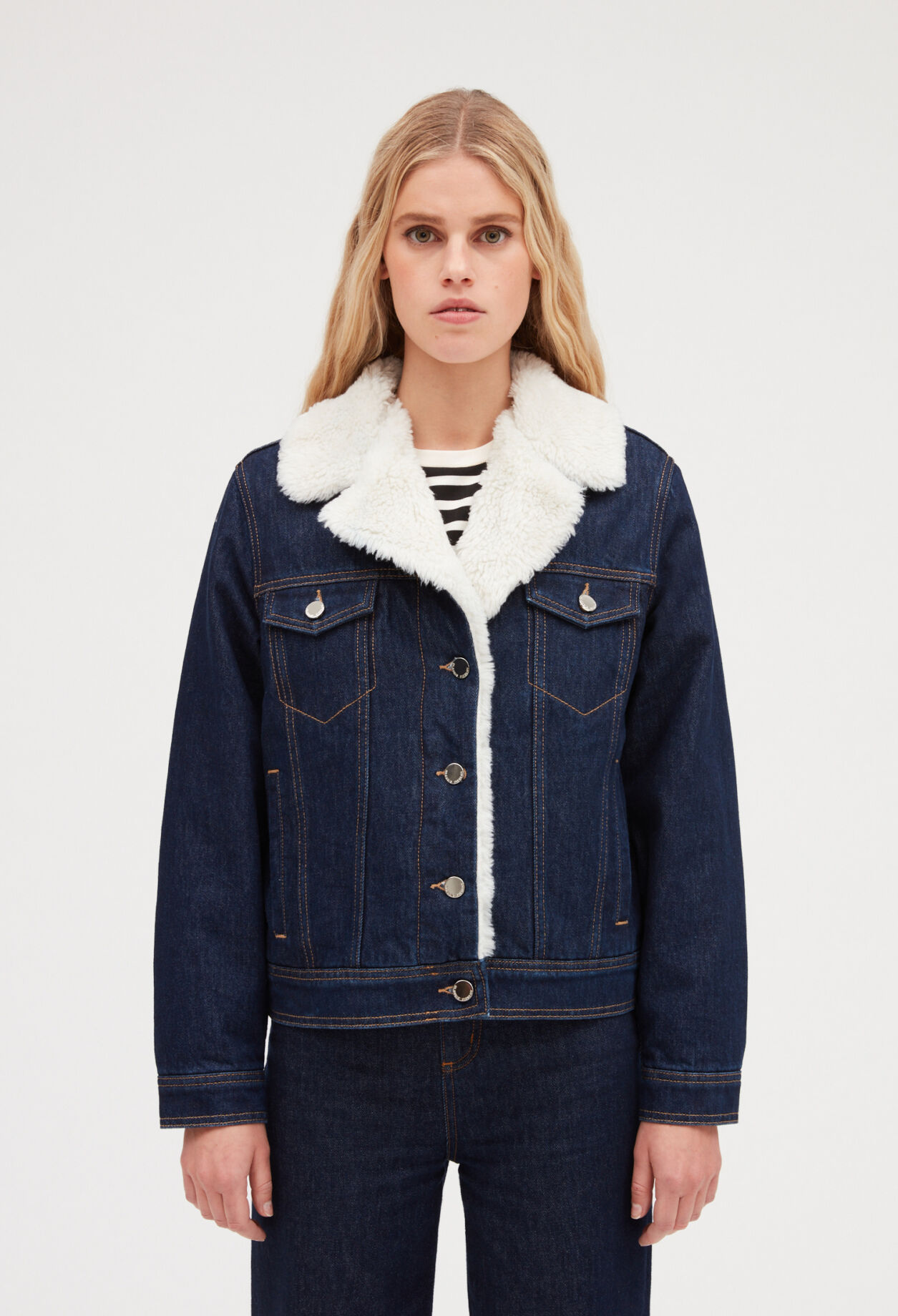 Blouson jean doublé fausse fourrure