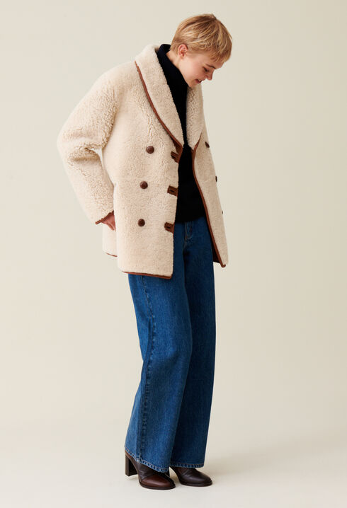 Manteau réversible peau lainée écru
