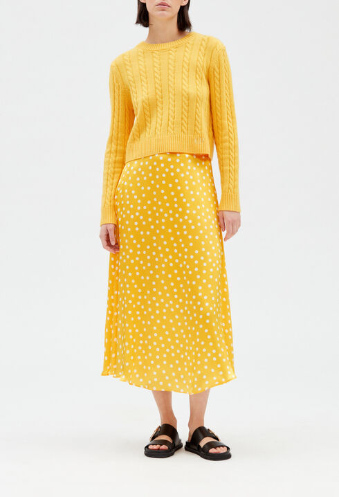 Yellow mid-length silk skirt