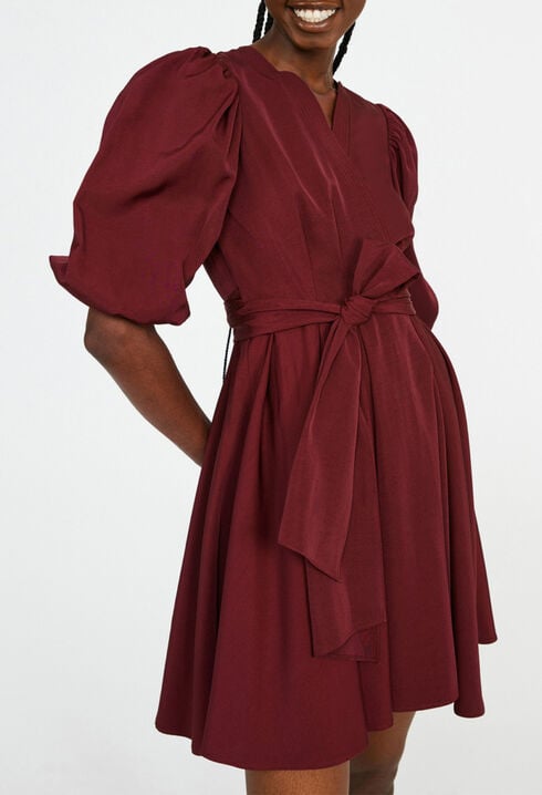 Short burgundy wrap dress