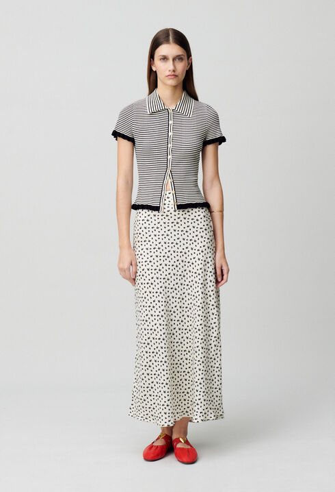 Buttoned striped polo top