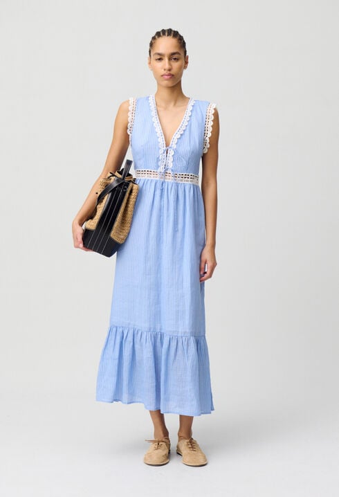 Robe longue rayée dentelle