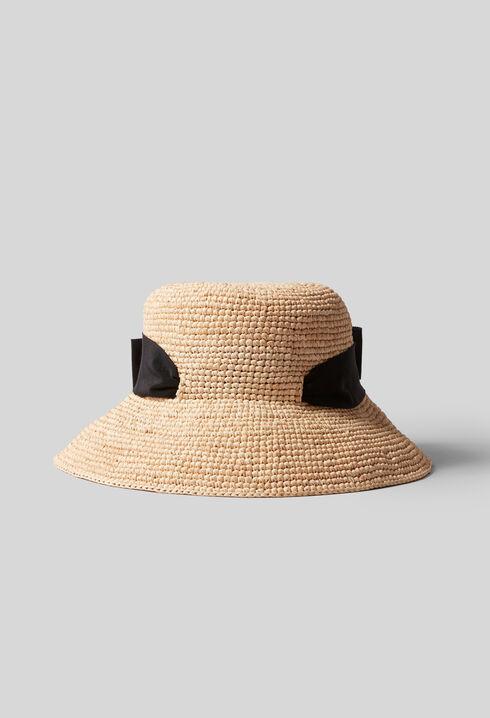 Raffia hat with ribbon