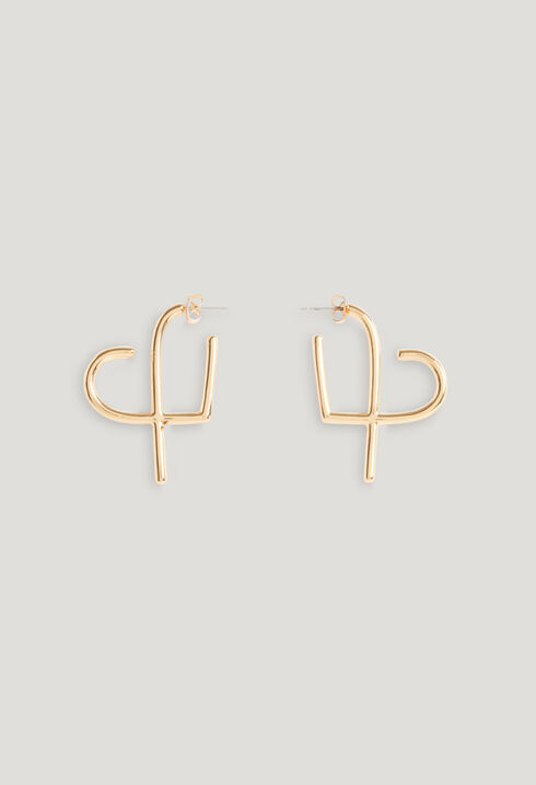 Golden brass CP heart hoop earrings