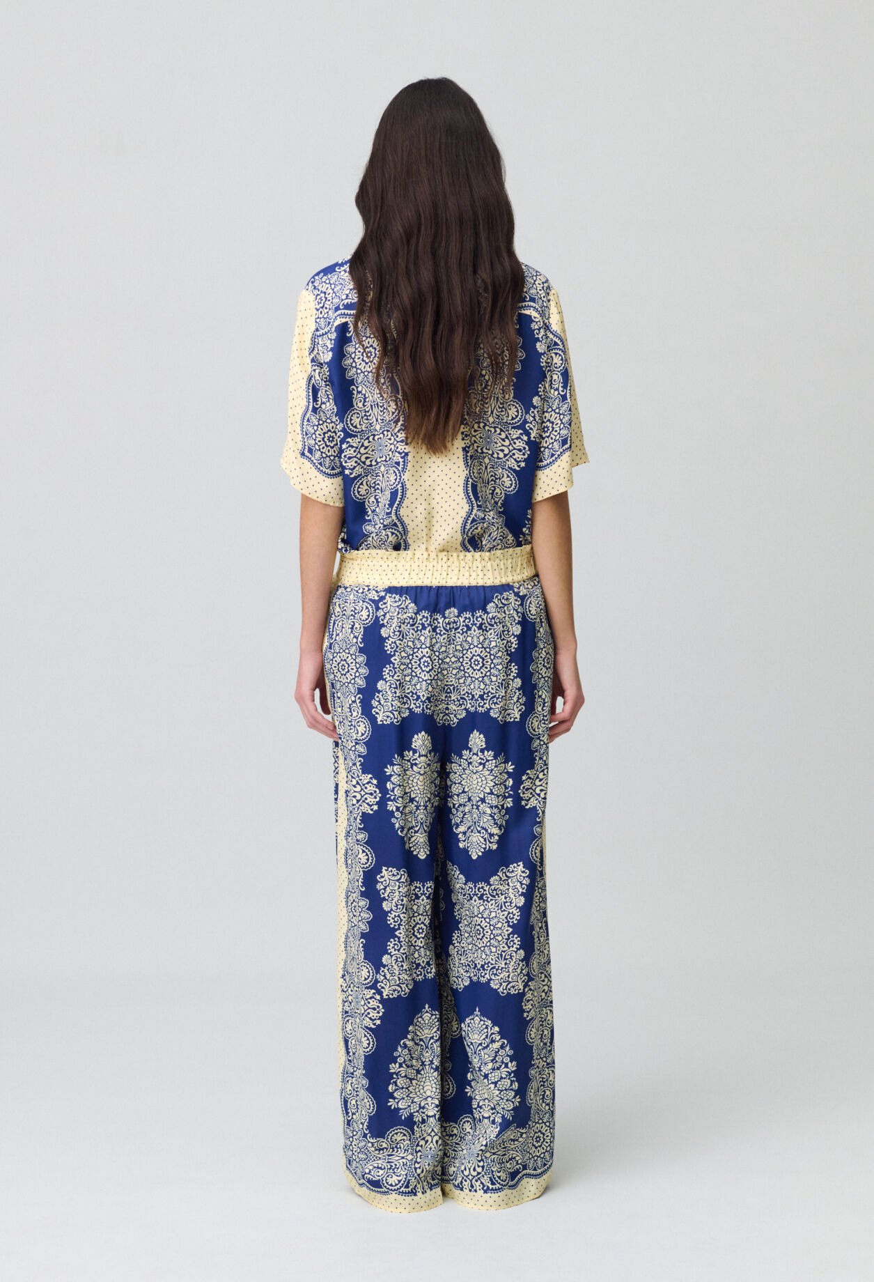 Wide-Leg Fluid Print Trousers