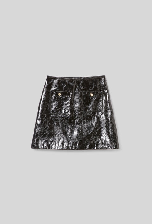 Jupe cuir vernis craquelé