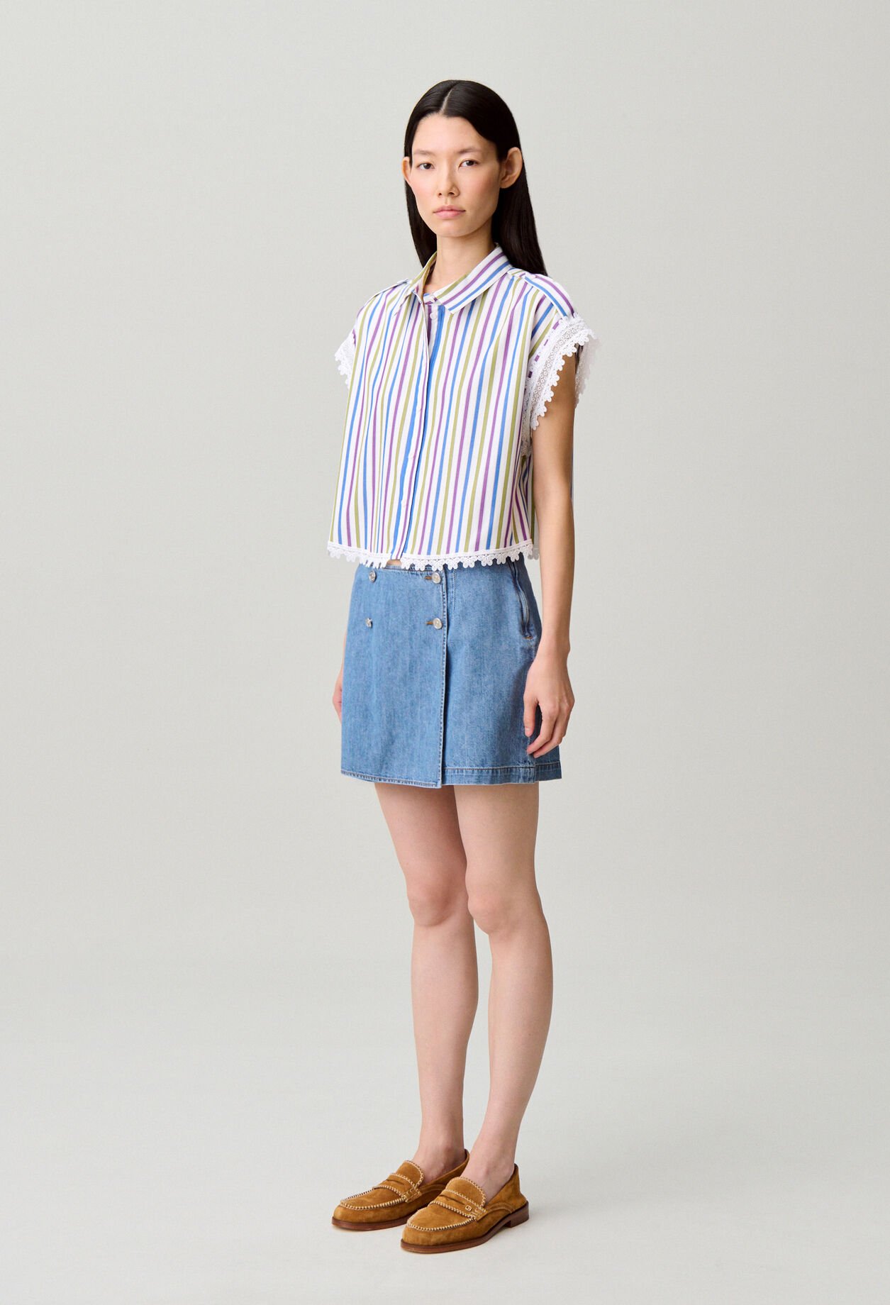 Chemise ray&eacute;e dentelle