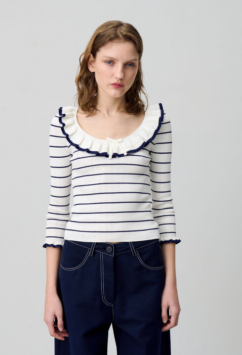 Top maille fine rayé volanté