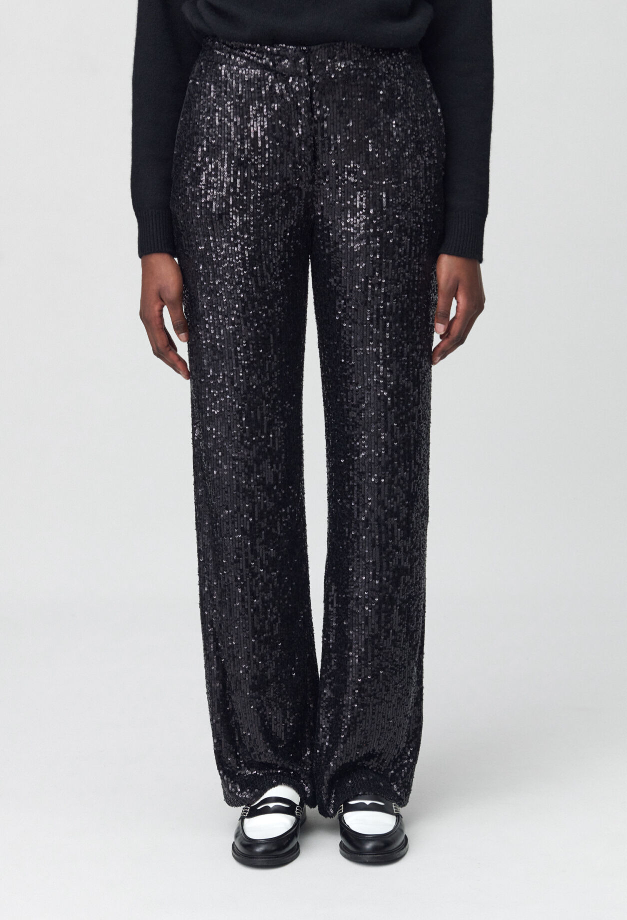 Pantalon droit à sequins noir