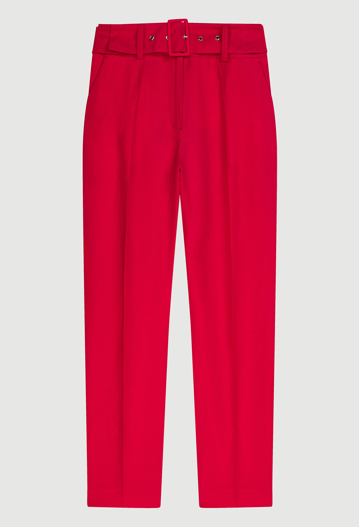 Fuchsia tailored-fit belted trousers