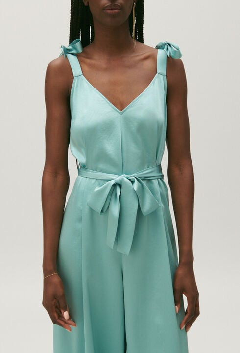 Flowing aqua jumpsuit