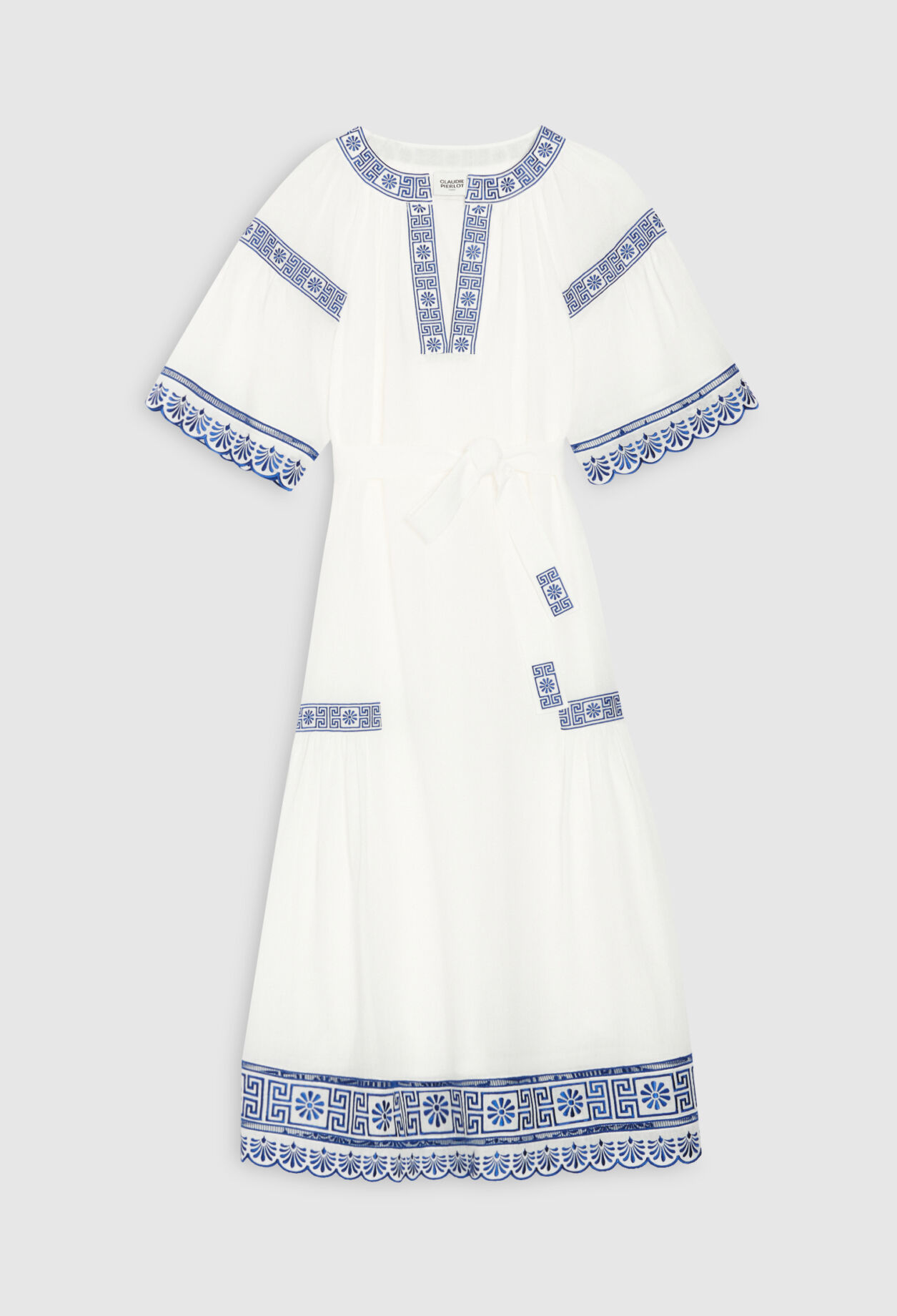 Ecru embroidered midi dress