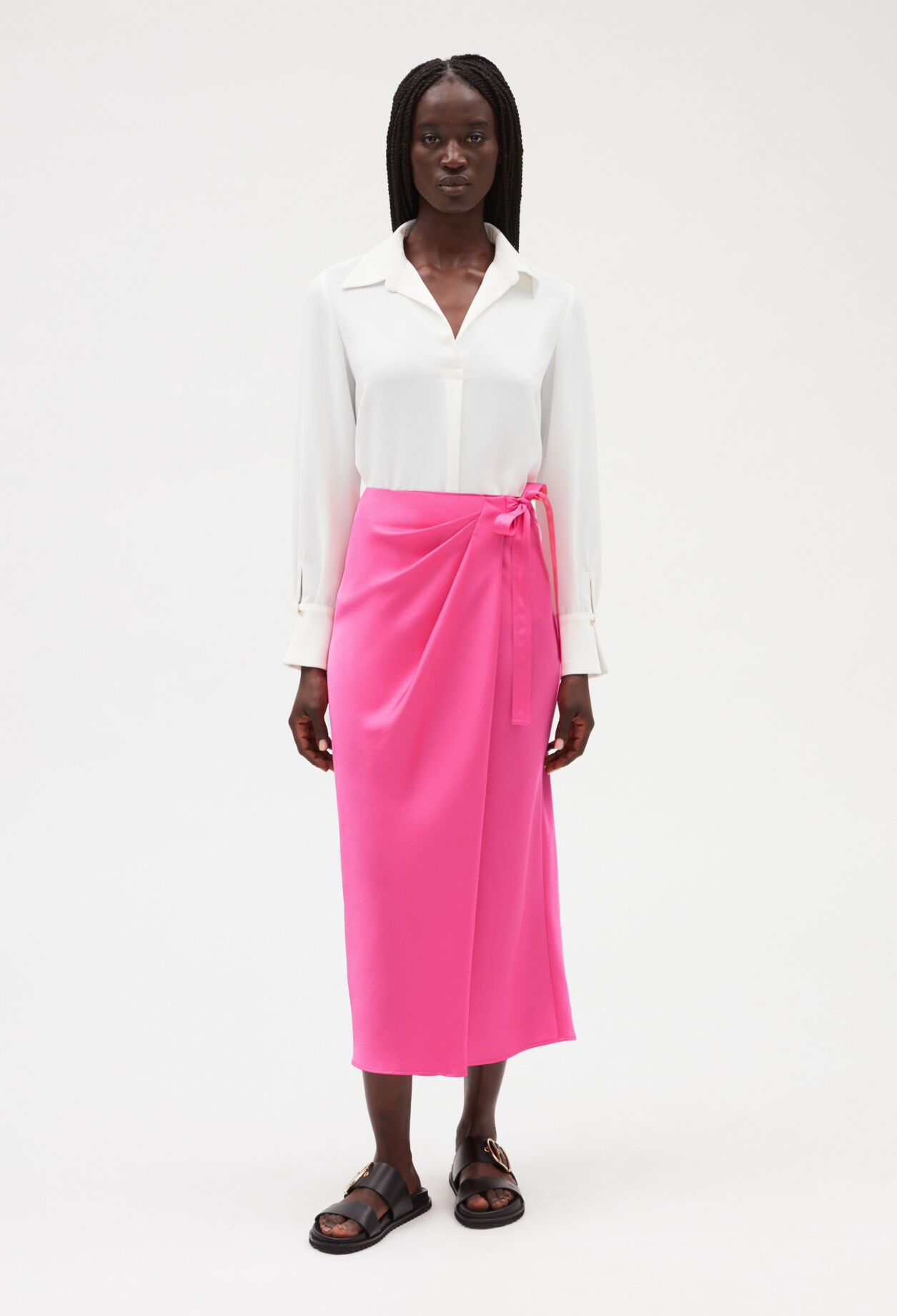 Jupe mi longue nouee rose pour femme Claudie Pierlot