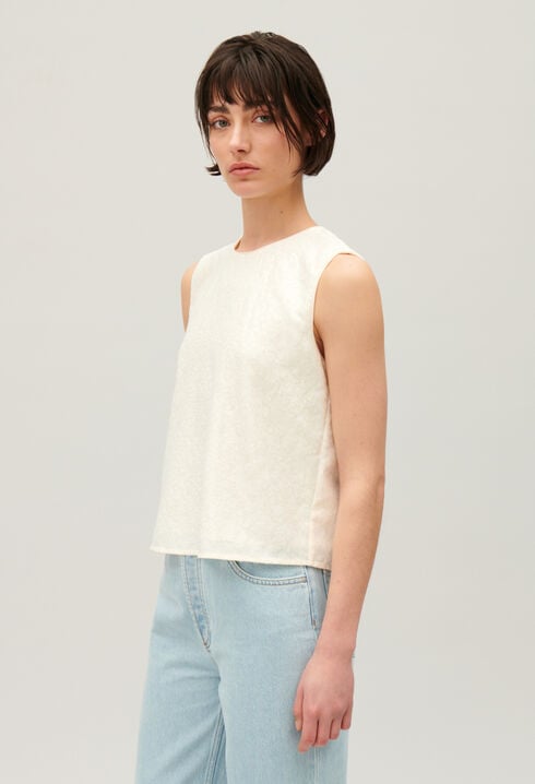 Ecru sequined sleeveless top
