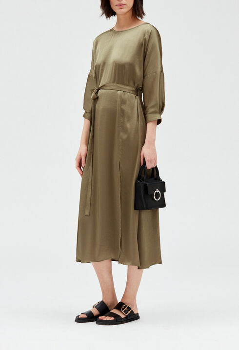 Satiny khaki midi dress