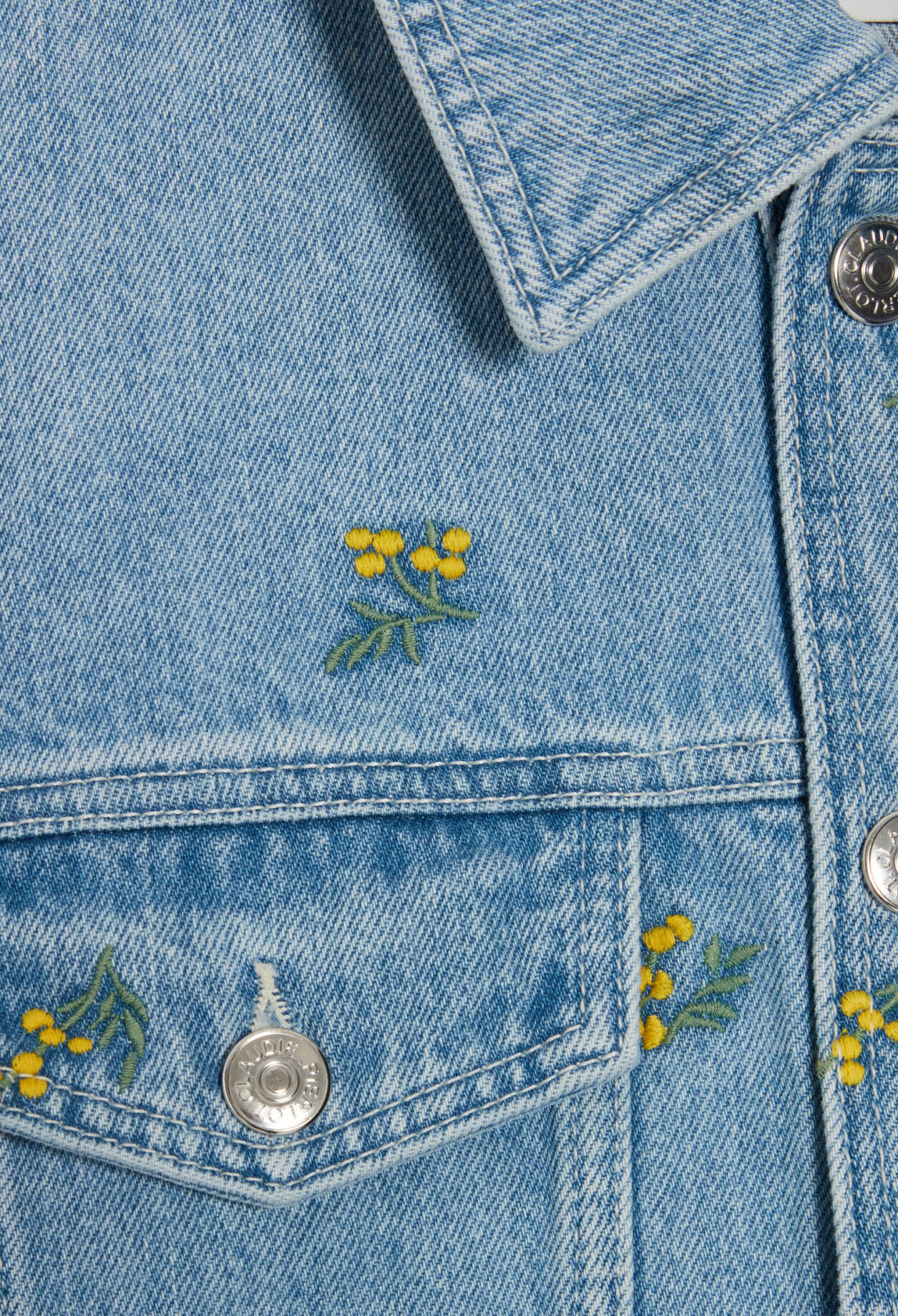 Denim jacket with mimosa pattern
