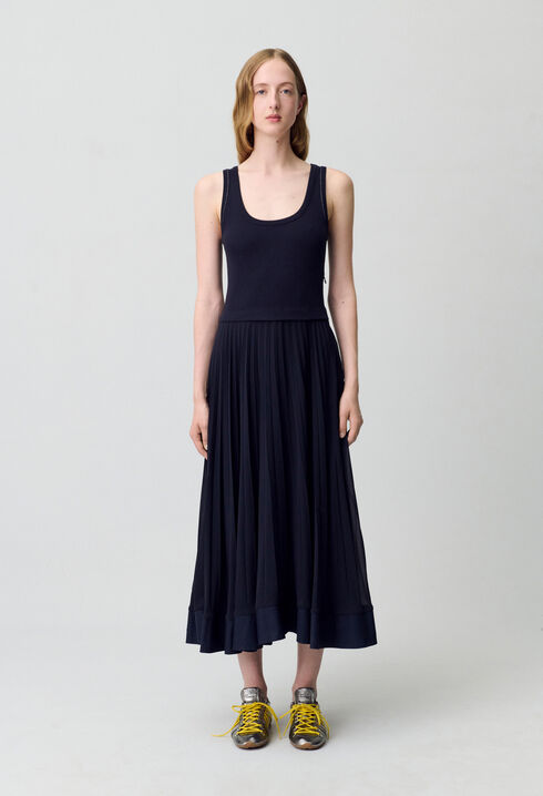 Robe longue plissée marine