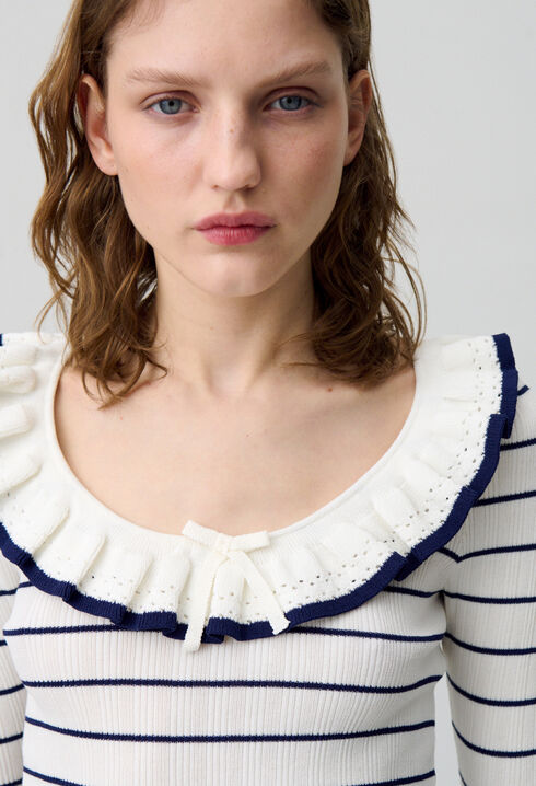 Top maille fine rayé volanté