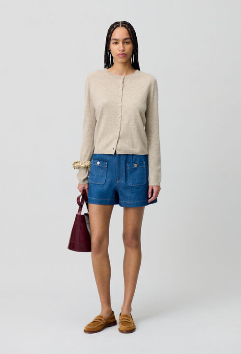 Cardigan laine boutonné broderie CP