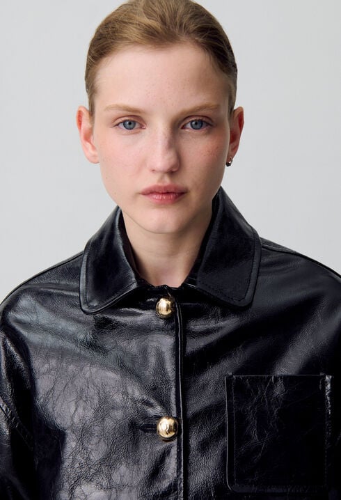 Blouson cuir vernis vieilli