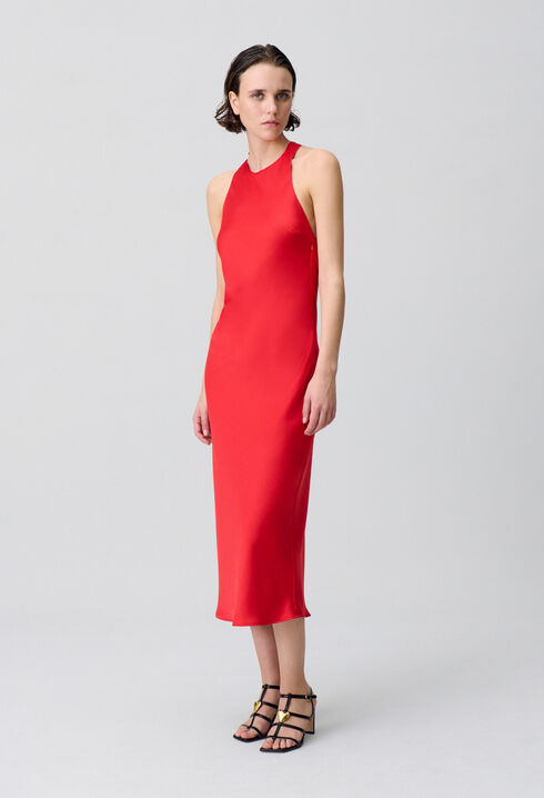Robe longue satinée dos nu