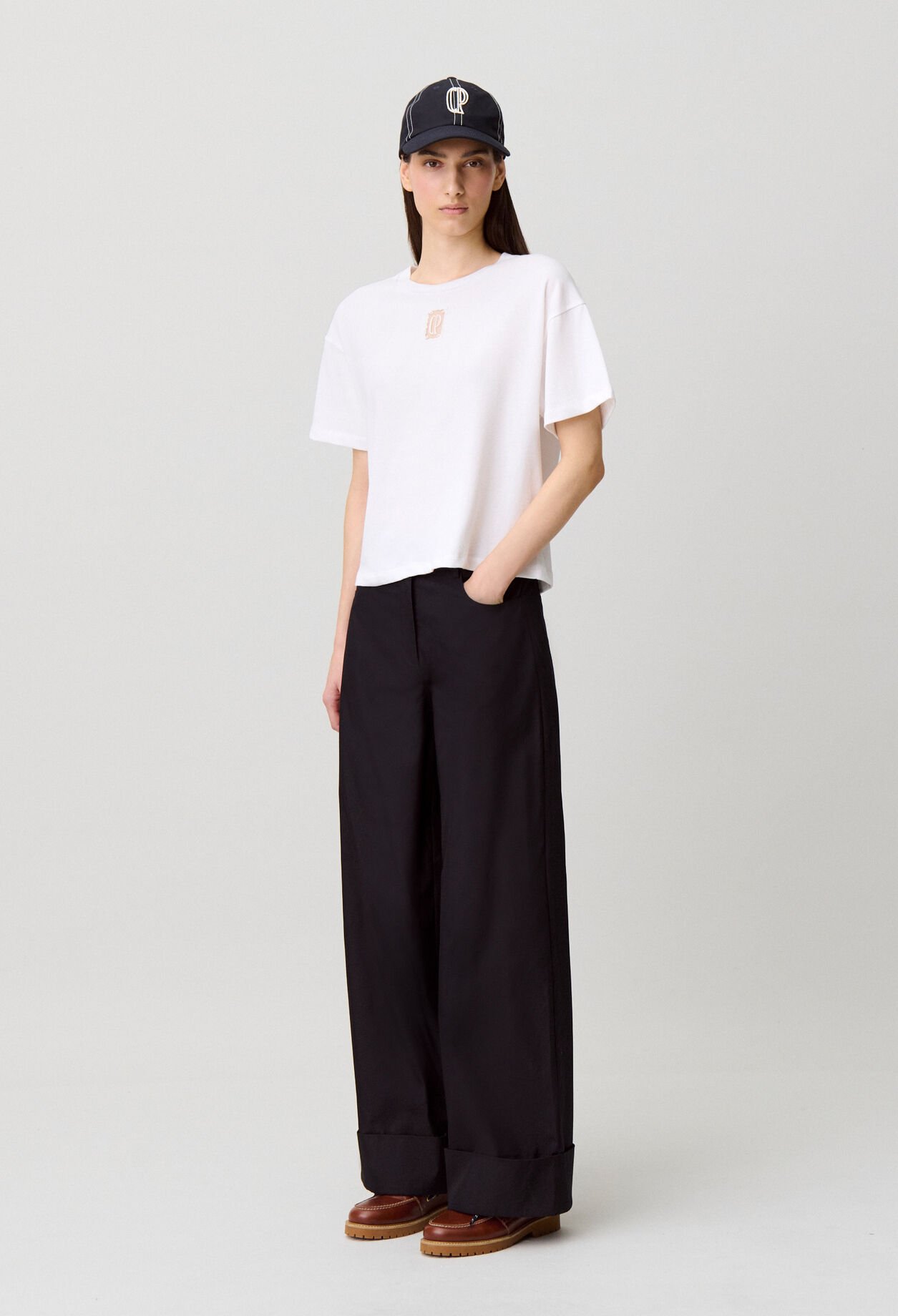 Wide cropped cotton T-shirt