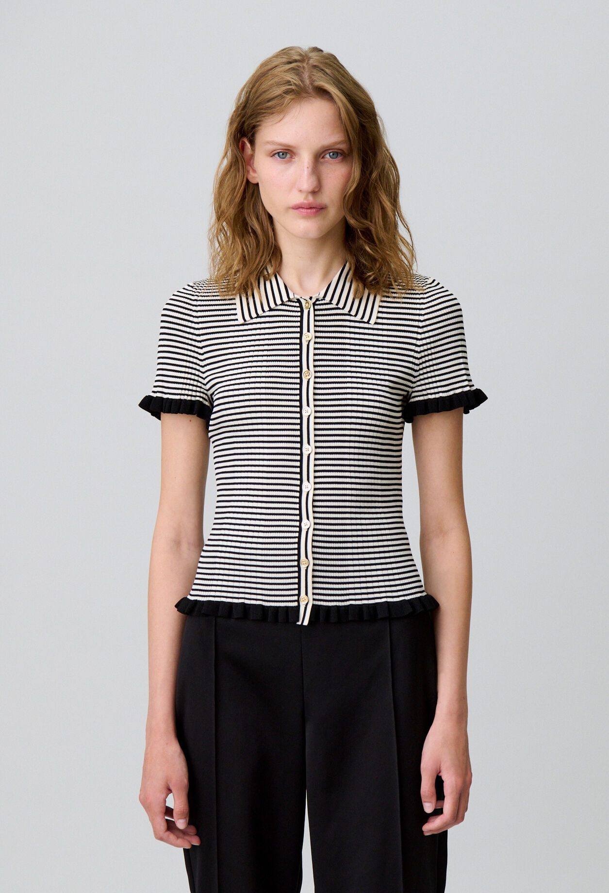 Top polo rayures boutonné