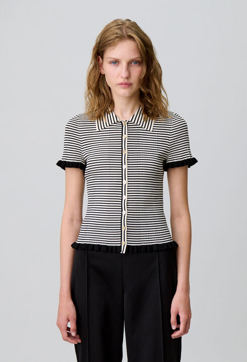 Buttoned striped polo top