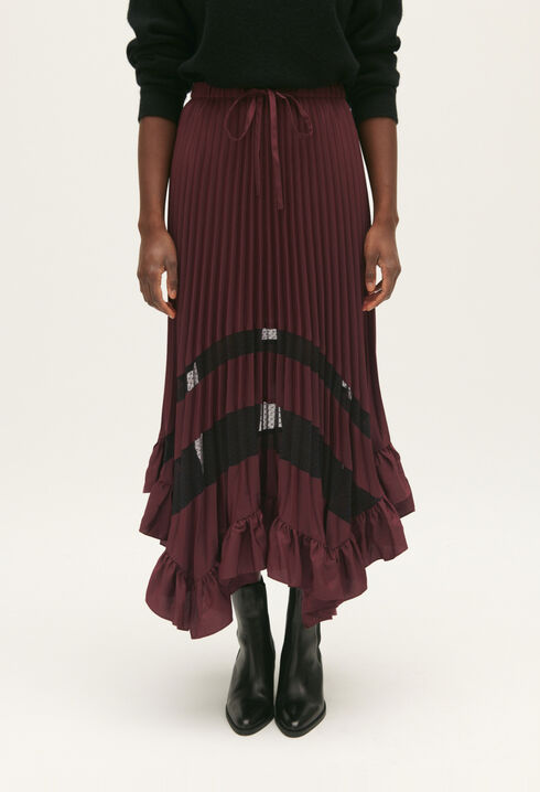 Pleated, ruffled mid-length skirt