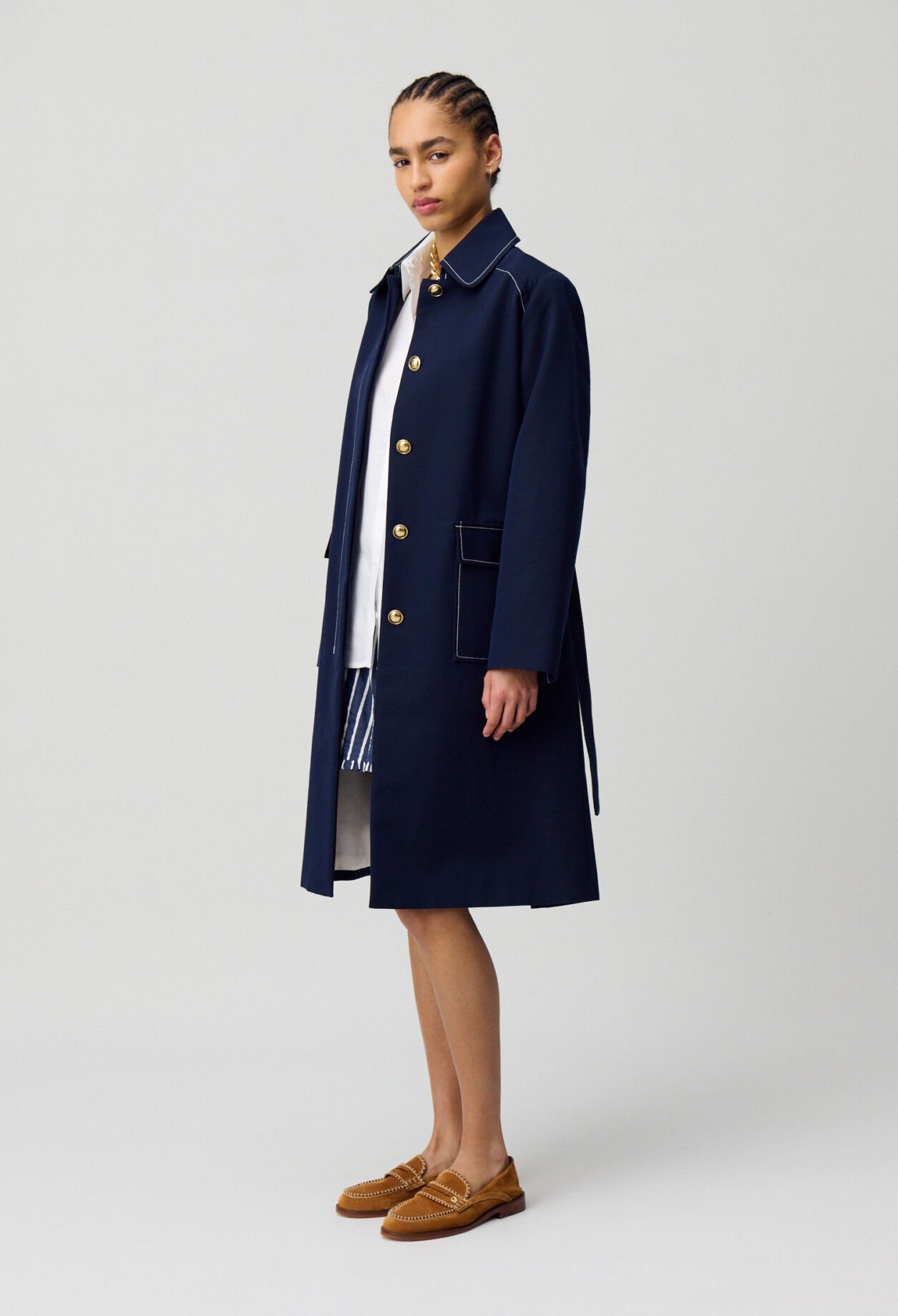 Belted mid-length trench