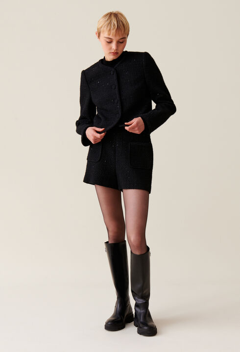 Veste droite noire tweed