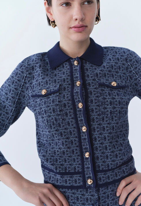 CP monogram cardigan with collar