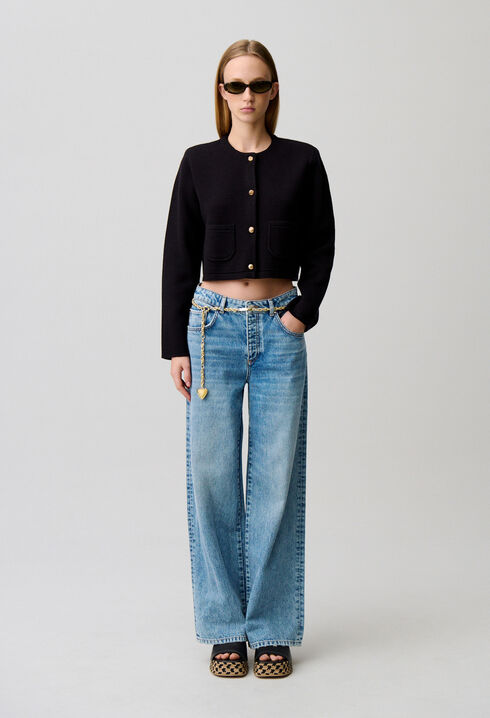 Wide-Leg Washed Denim Jeans
