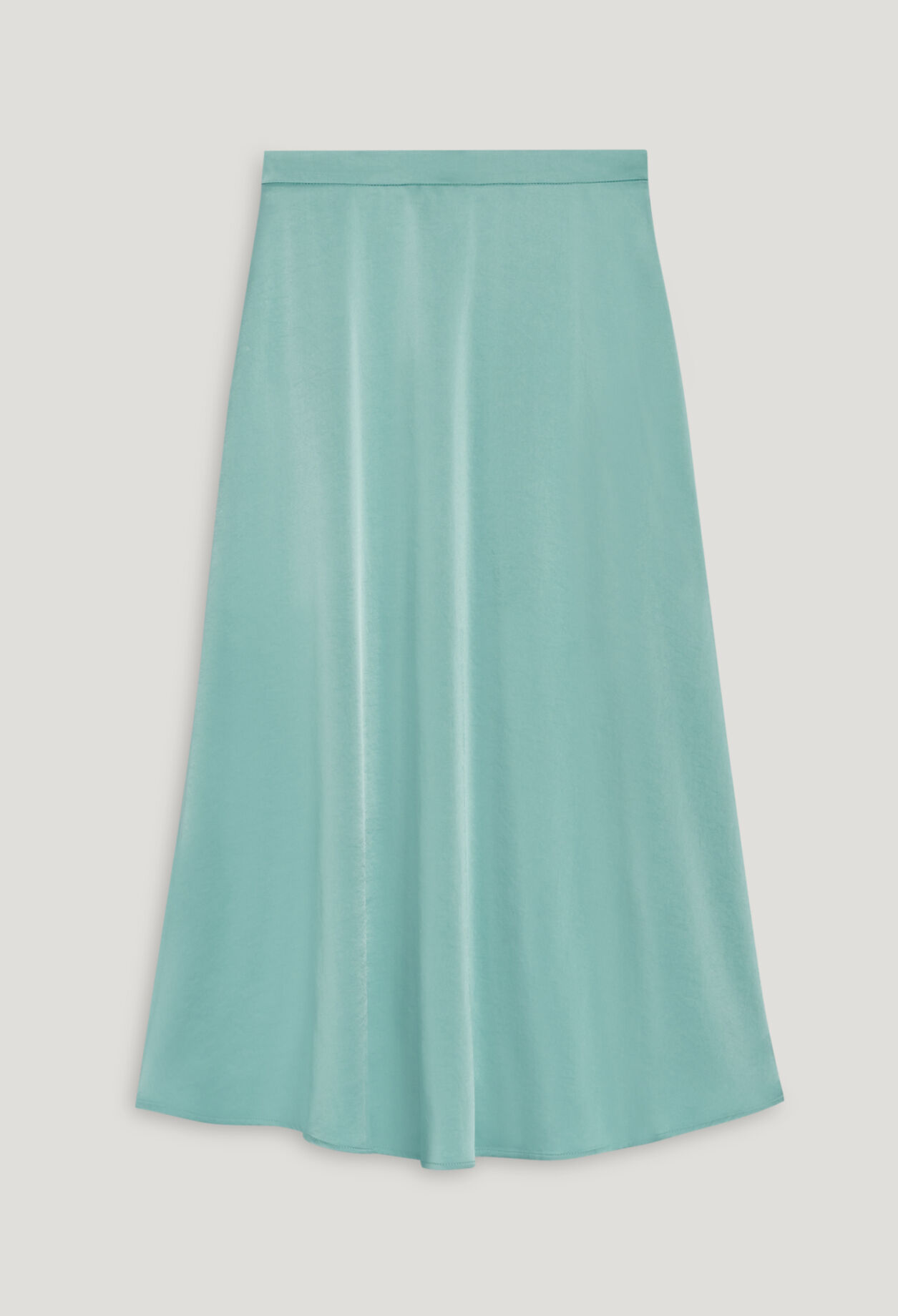 Flowing aqua satin midi skirt