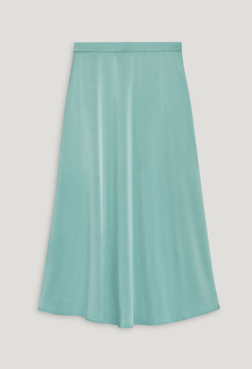 Flowing aqua satin midi skirt