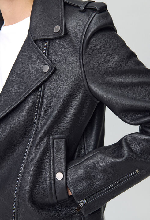 Veste cuir grainé noir