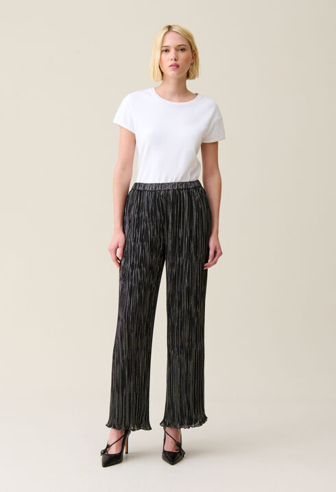 Pantalon fluide plissé argenté