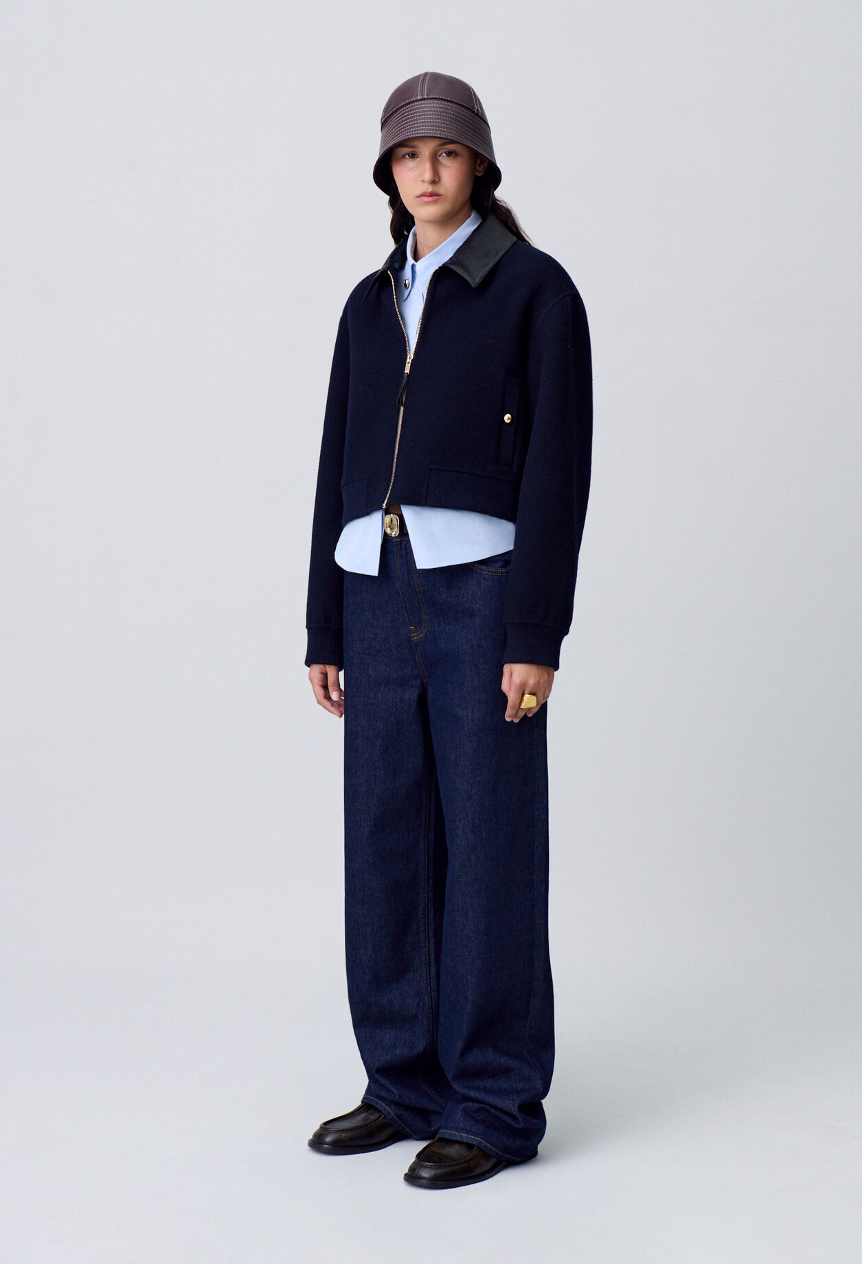 Blouson laine col similicuir