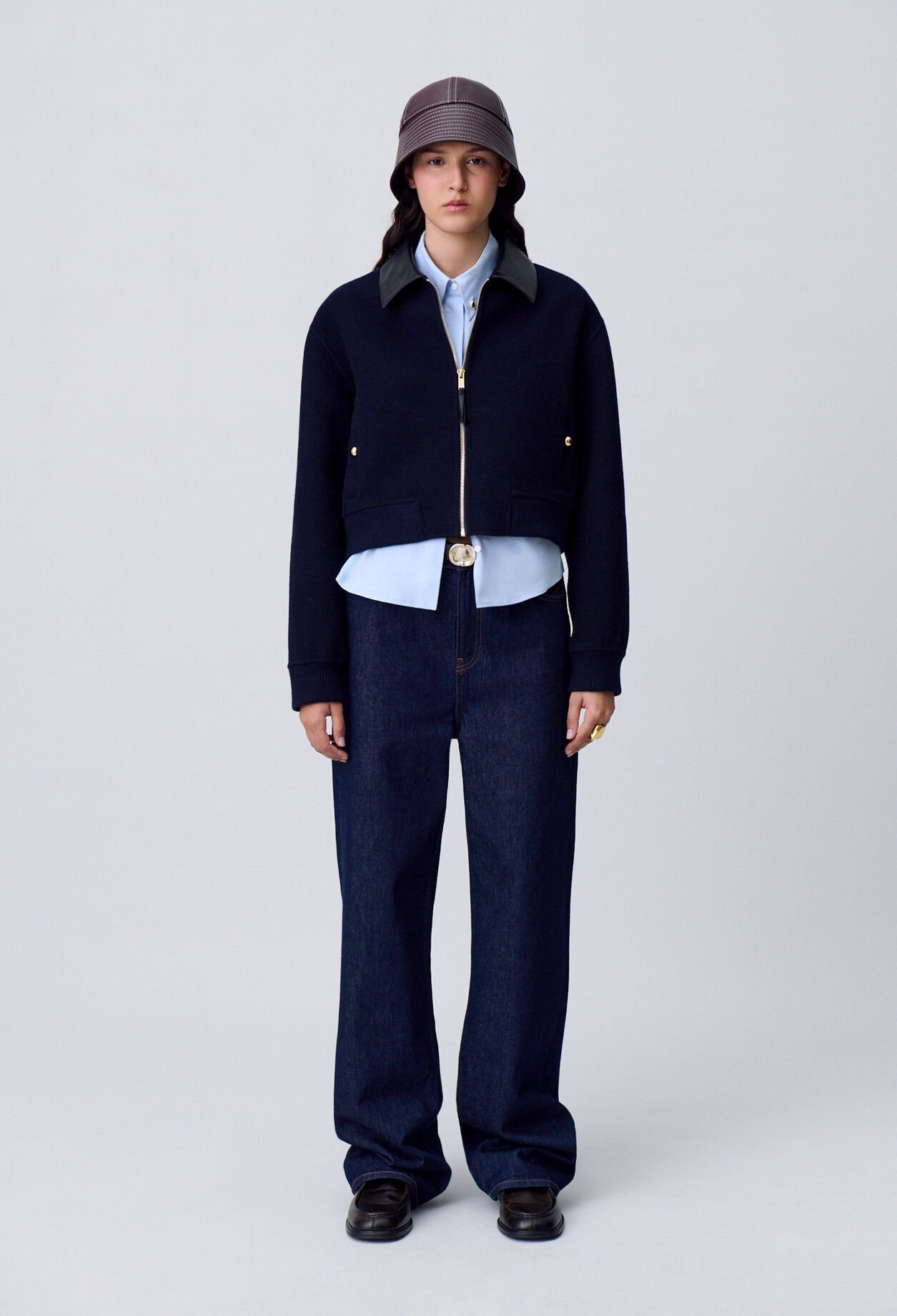 Blouson laine col similicuir