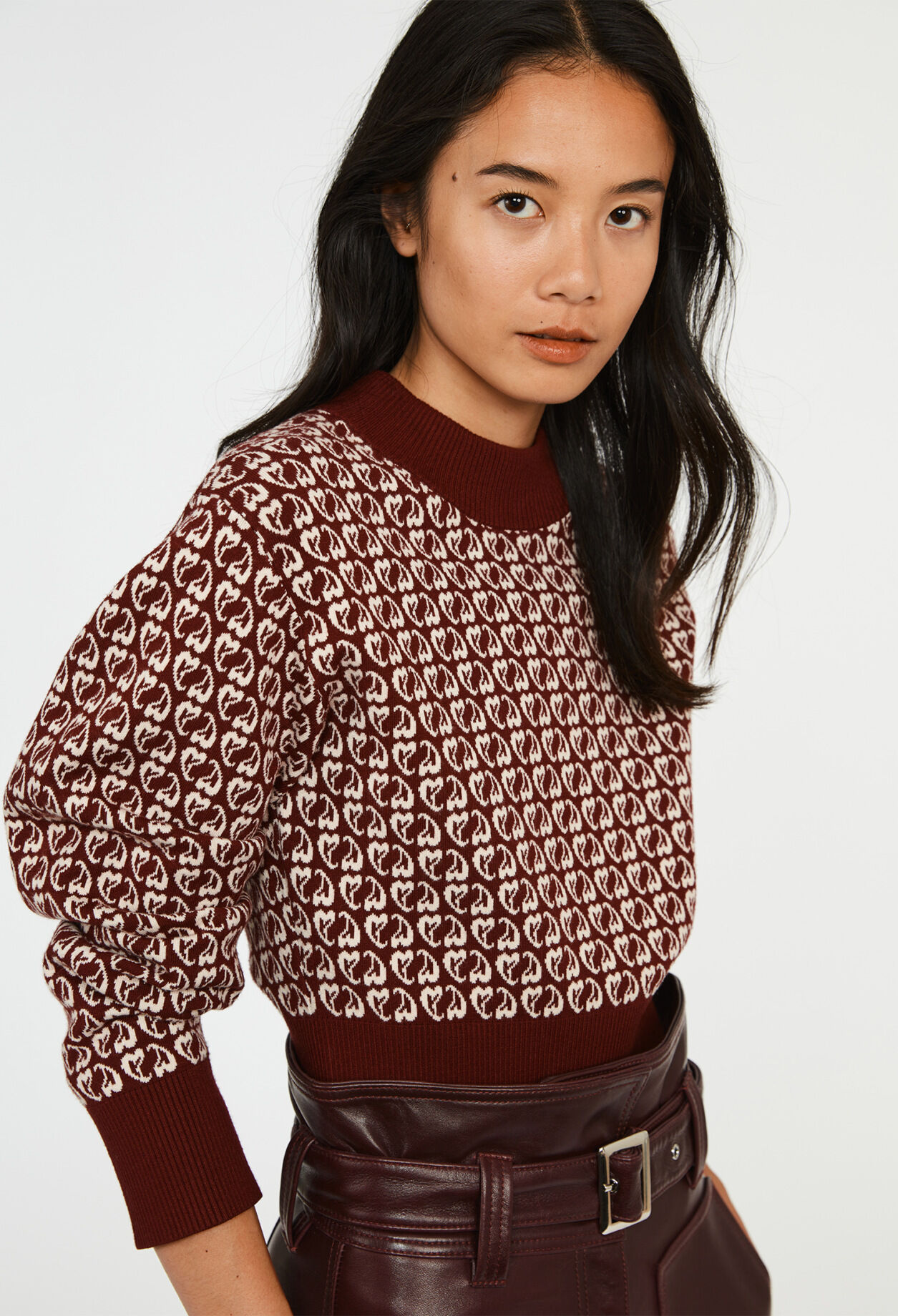 Pull bicolore maille imprimé coeur