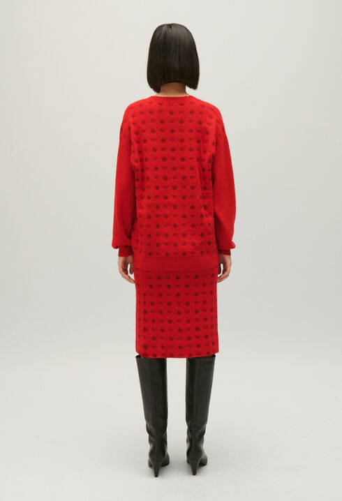 Red jacquard cardigan