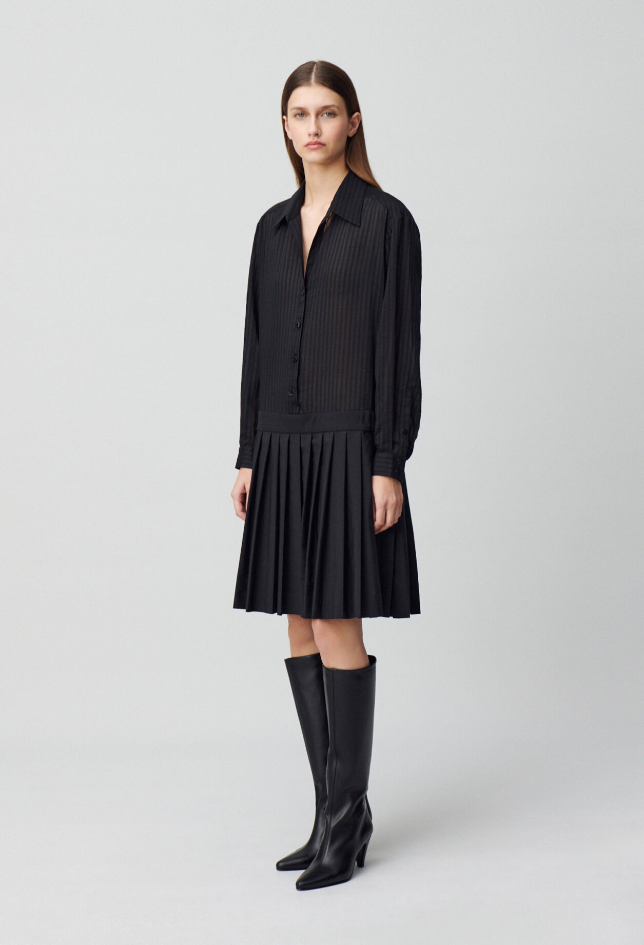 Striped mixed-fabric dress